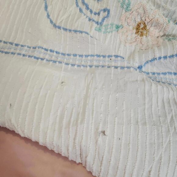Vintage Floral Embroidered Quilt Bedspread Coverlet